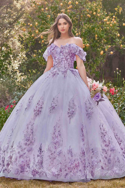 Ladivine 15701 Floral Off the Shoulder A-line Quince Ball Gown by DiscountDressShop