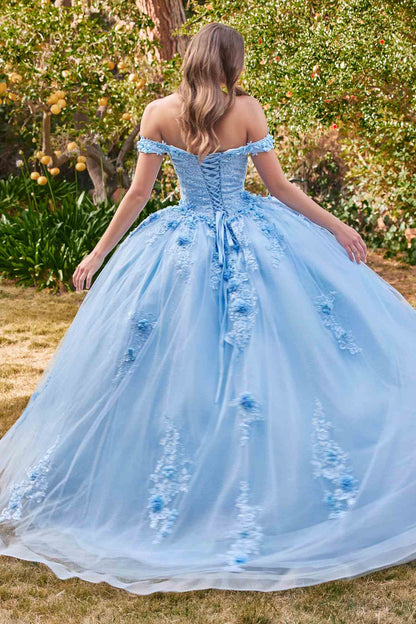 Ladivine 15702 Floral Off the Shoulder Floral Quince Ball Gown by DiscountDressShop