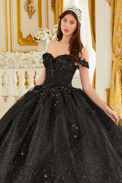 Ladivine 15702 Floral Off the Shoulder Floral Quince Ball Gown by DiscountDressShop