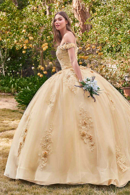 Ladivine 15702 Floral Off the Shoulder Floral Quince Ball Gown by DiscountDressShop
