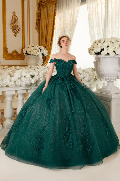 Ladivine 15702 Floral Off the Shoulder Floral Quince Ball Gown by DiscountDressShop