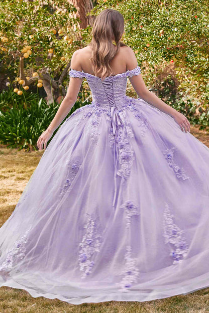 Ladivine 15702 Floral Off the Shoulder Floral Quince Ball Gown by DiscountDressShop