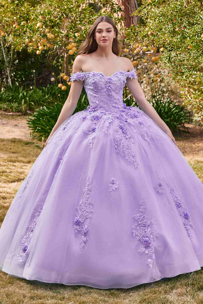 Ladivine 15702 Floral Off the Shoulder Floral Quince Ball Gown by DiscountDressShop