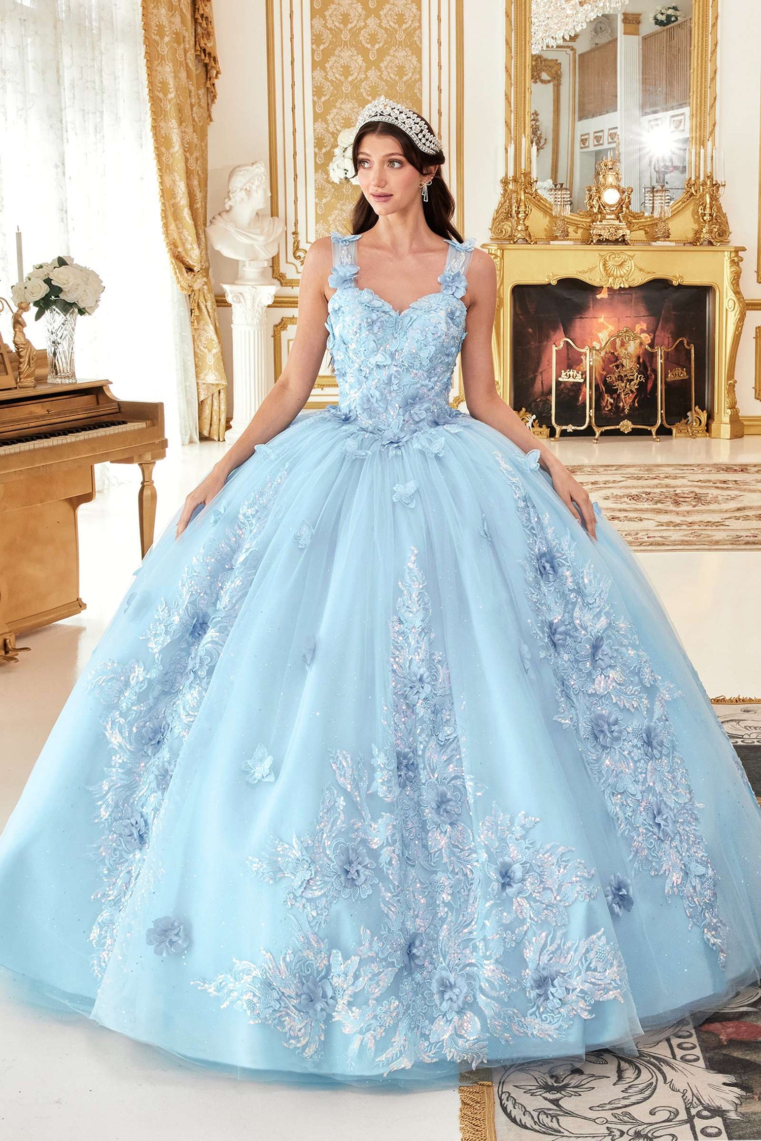 Ladivine 15713 Long Off the Shoulder A-Line Floral Applique Ball Gown by DiscountDressShop