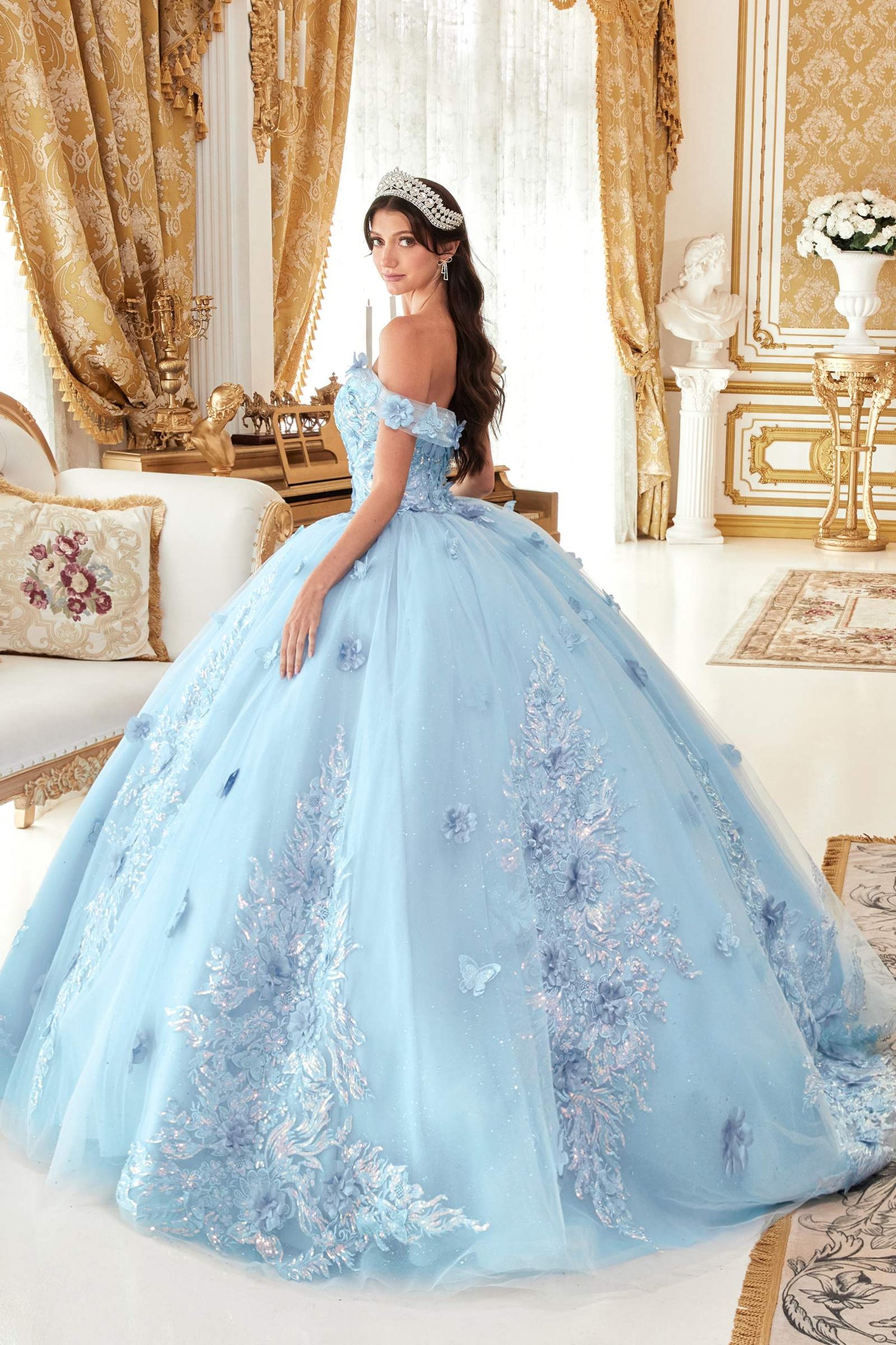 Ladivine 15713 Long Off the Shoulder A-Line Floral Applique Ball Gown by DiscountDressShop