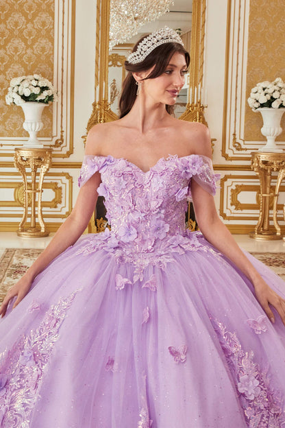 Ladivine 15713 Long Off the Shoulder A-Line Floral Applique Ball Gown by DiscountDressShop