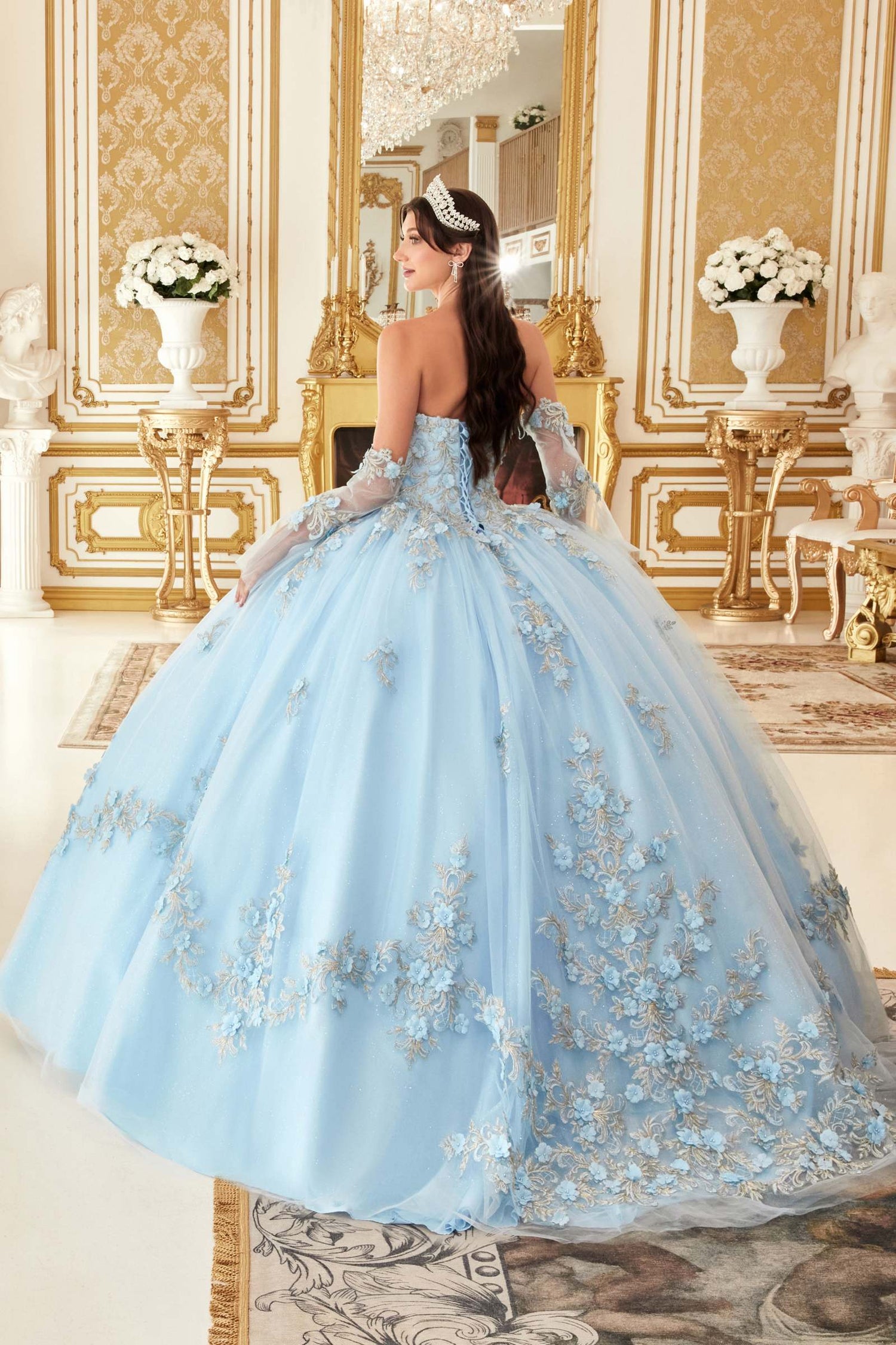 Ladivine 15714 Long Poofy Cinderella A-Line Ballgown Strapless with Gloves by DiscountDressShop
