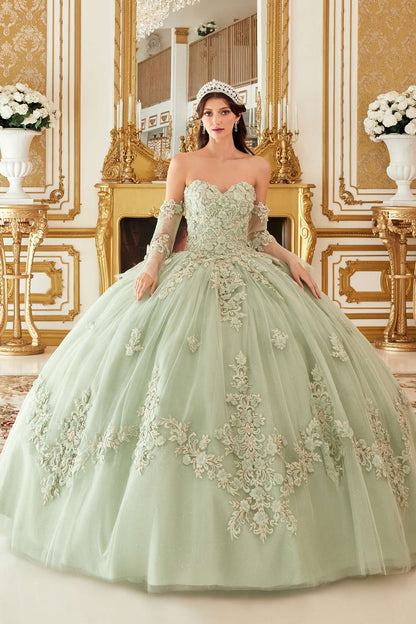 Ladivine 15714 Long Poofy Cinderella A-Line Ballgown Strapless with Gloves by DiscountDressShop