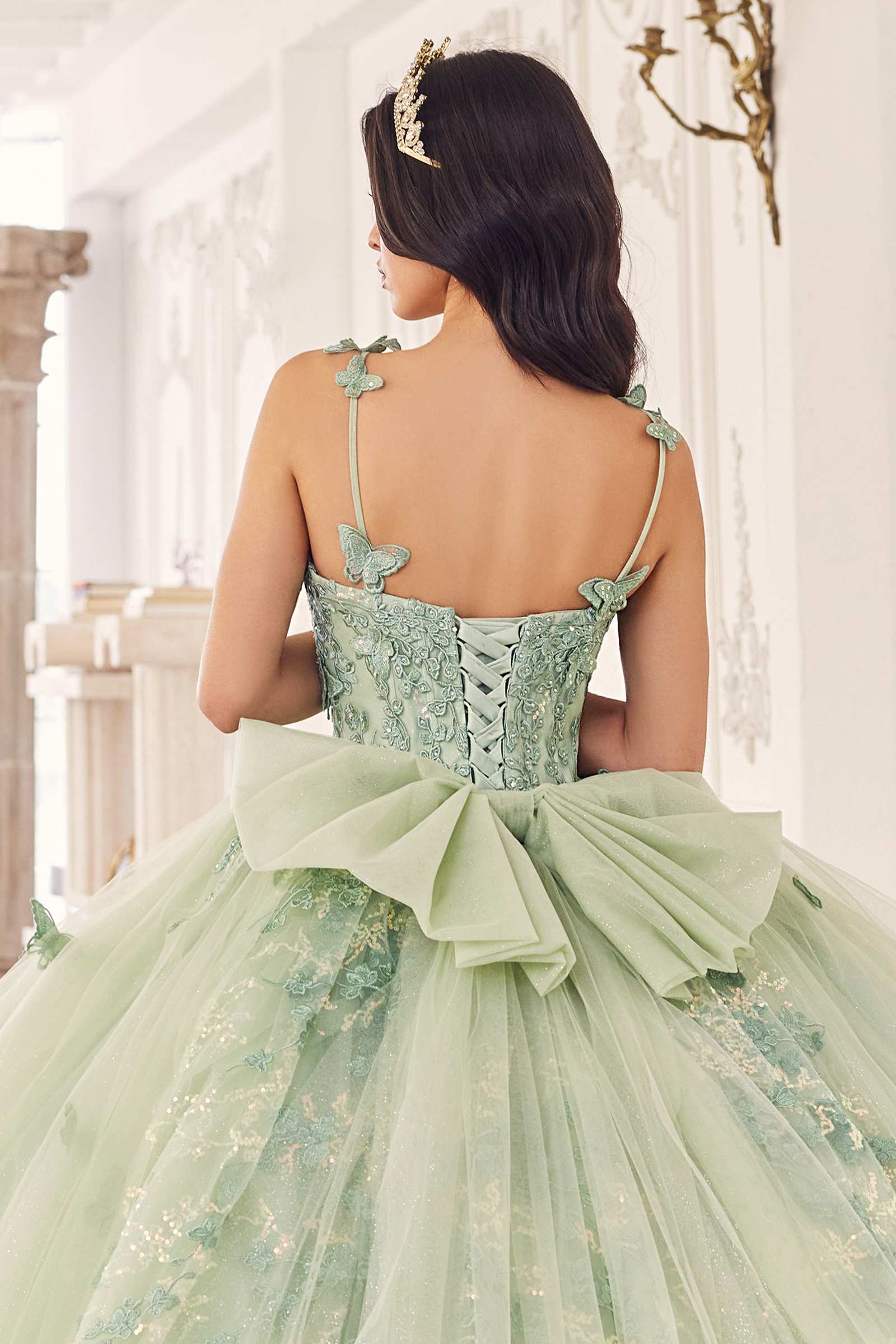 Ladivine 15718 Long Princess Layered Tulle 3D Applique Ball Gown by DiscountDressShop