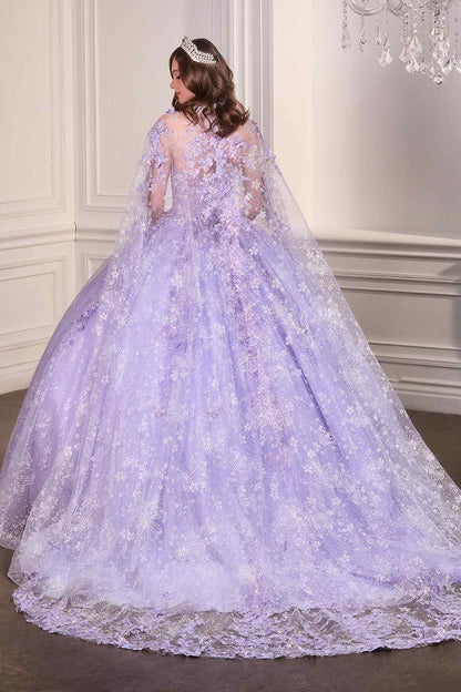 Ladivine 15719 Long Poofy Quinceanera Gown With Tulle Cape by DiscountDressShop
