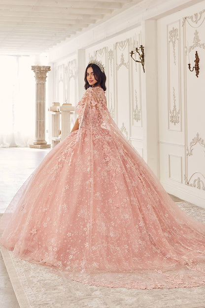 Ladivine 15719 Long Poofy Quinceanera Gown With Tulle Cape by DiscountDressShop
