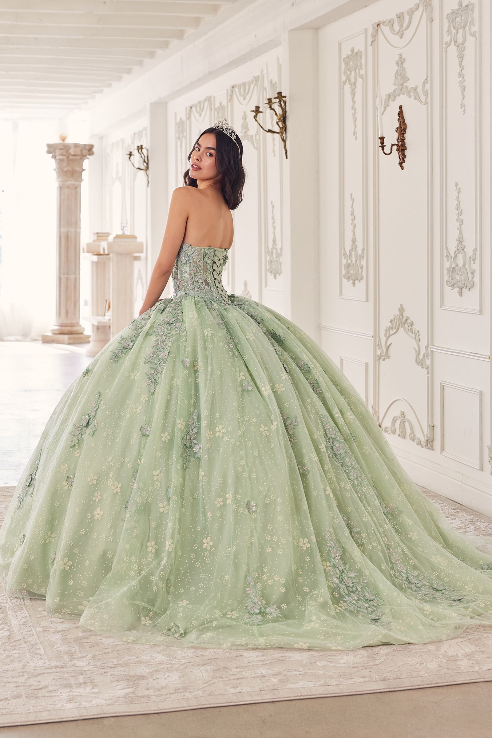 Ladivine 15722 Long Poofy A-Line Quinceanera Dress with Puffy Sleeves by DiscountDressShop