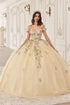 Ladivine 15724 Floral Lace Applique Quinceanera Gown Removable Capelet by DiscountDressShop