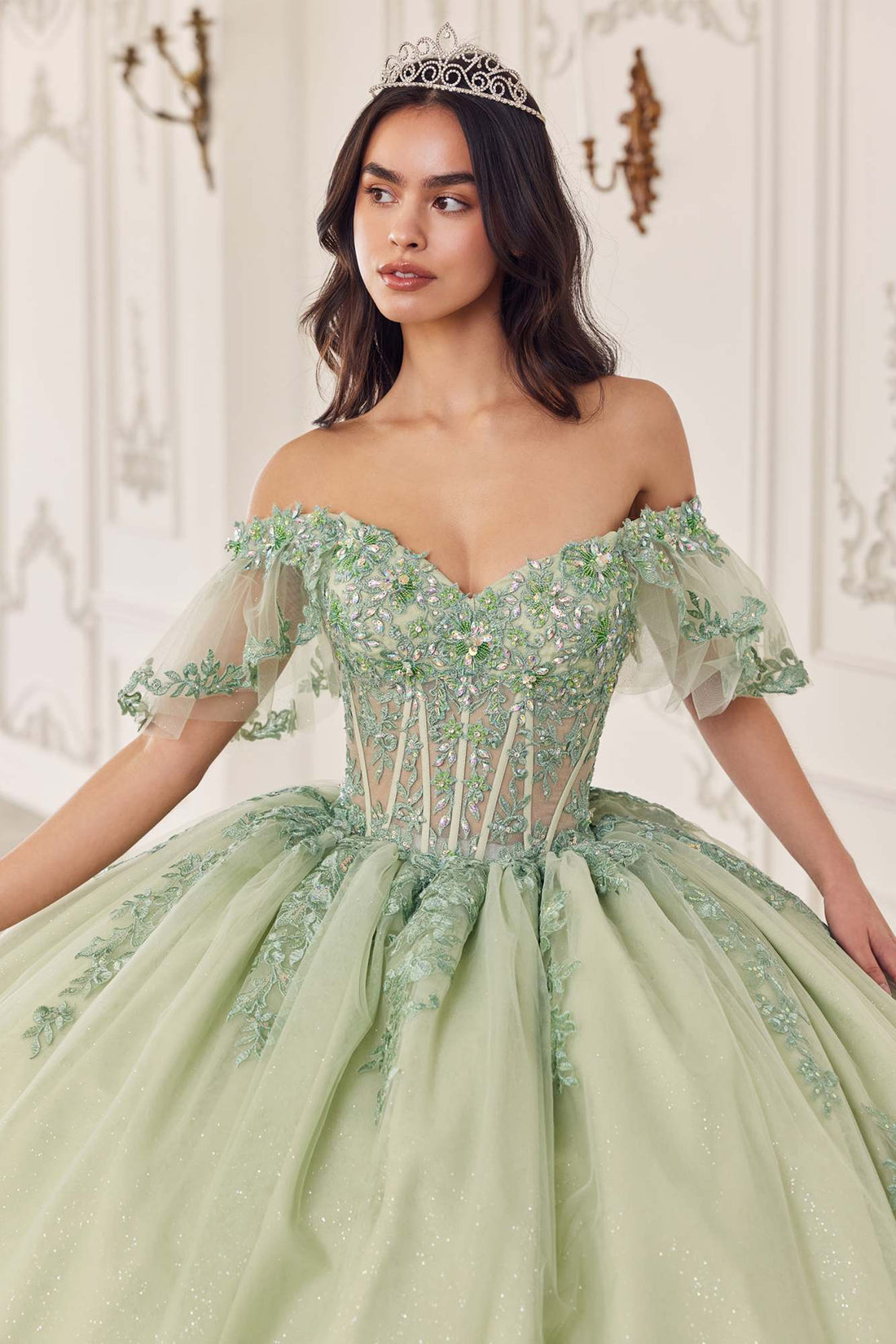 Ladivine 15725 Off Shoulder Half Sleeve Poofy Quinceanera Gown by DiscountDressShop