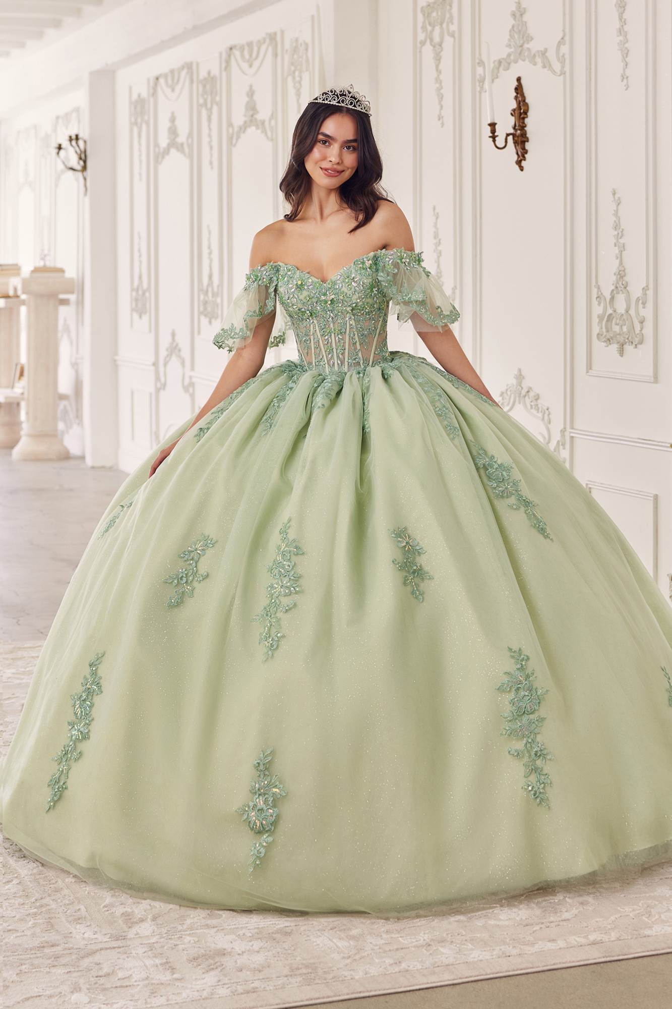 Ladivine 15725 Off Shoulder Half Sleeve Poofy Quinceanera Gown by DiscountDressShop