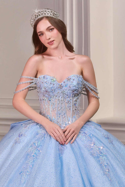 Ladivine 15735 Off the Shoulder Beaded Corset Bodice Quinceanera Ball Gown by DiscountDressShop