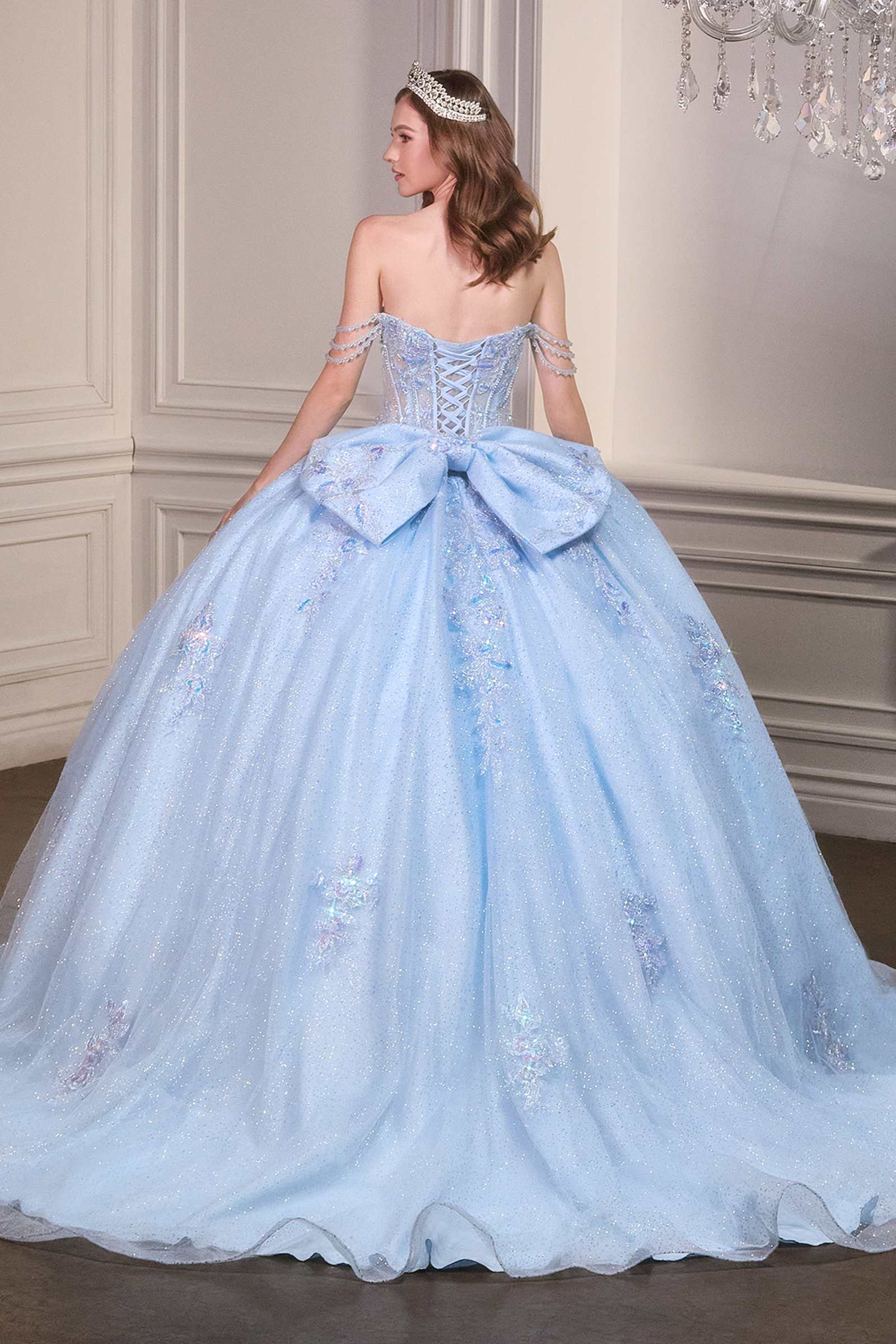 Ladivine 15735 Off the Shoulder Beaded Corset Bodice Quinceanera Ball Gown by DiscountDressShop
