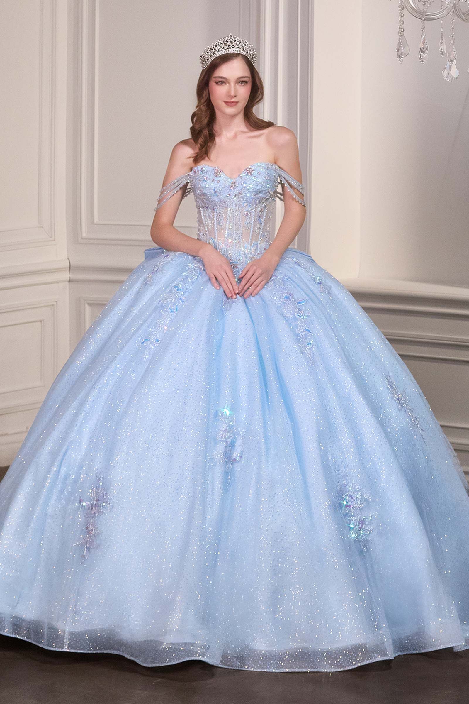 Ladivine 15735 Off the Shoulder Beaded Corset Bodice Quinceanera Ball Gown by DiscountDressShop