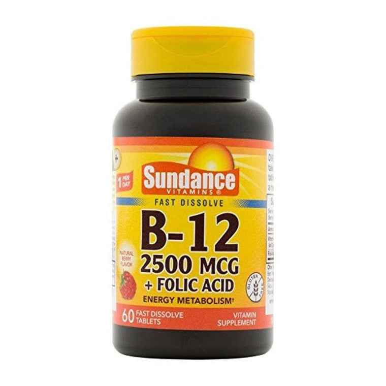 Sundance Vitamin B12 Plus Folic Acid Tablets, 2500 Mcg