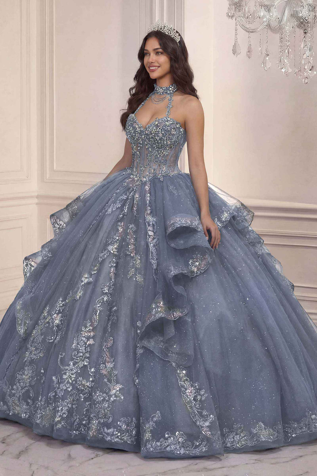 Ladivine 15741 Sweetheart Neckline Choker Strap Quinceanera Gown  DestGlow