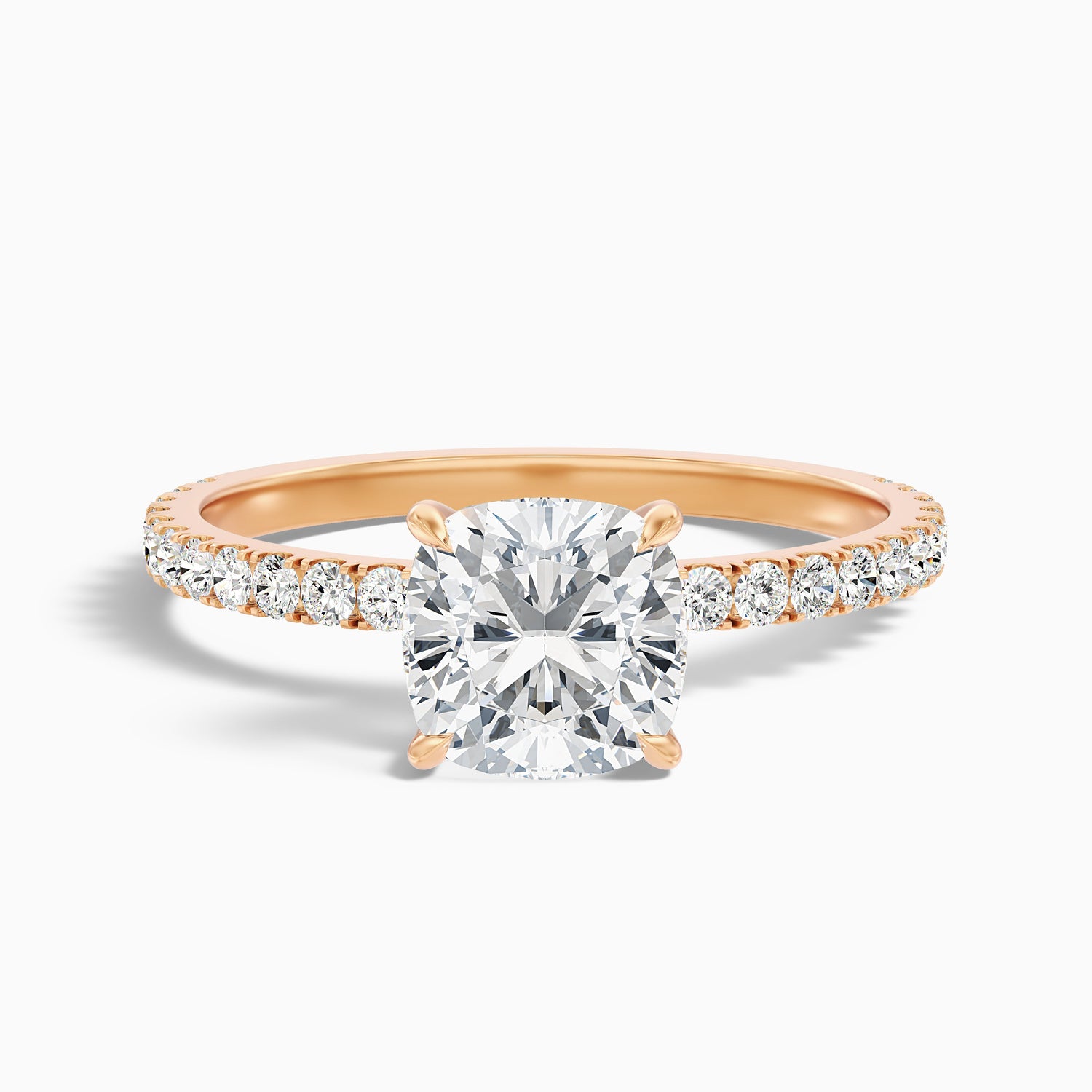 Gigi 4.5 Carat Cushion Cut Hidden Halo Pave Moissanite Diamond Ring in 18k Rose Gold