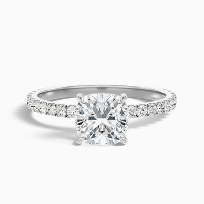 Gigi 3.5 Carat Cushion Cut Hidden Halo Pave Moissanite Diamond Ring in 14k Rose Gold
