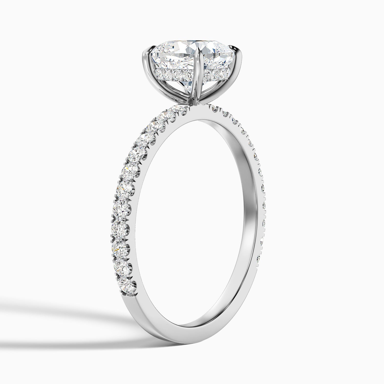 Gigi 1 Carat Cushion Cut Hidden Halo Pave Moissanite Diamond Ring in 14k White Gold