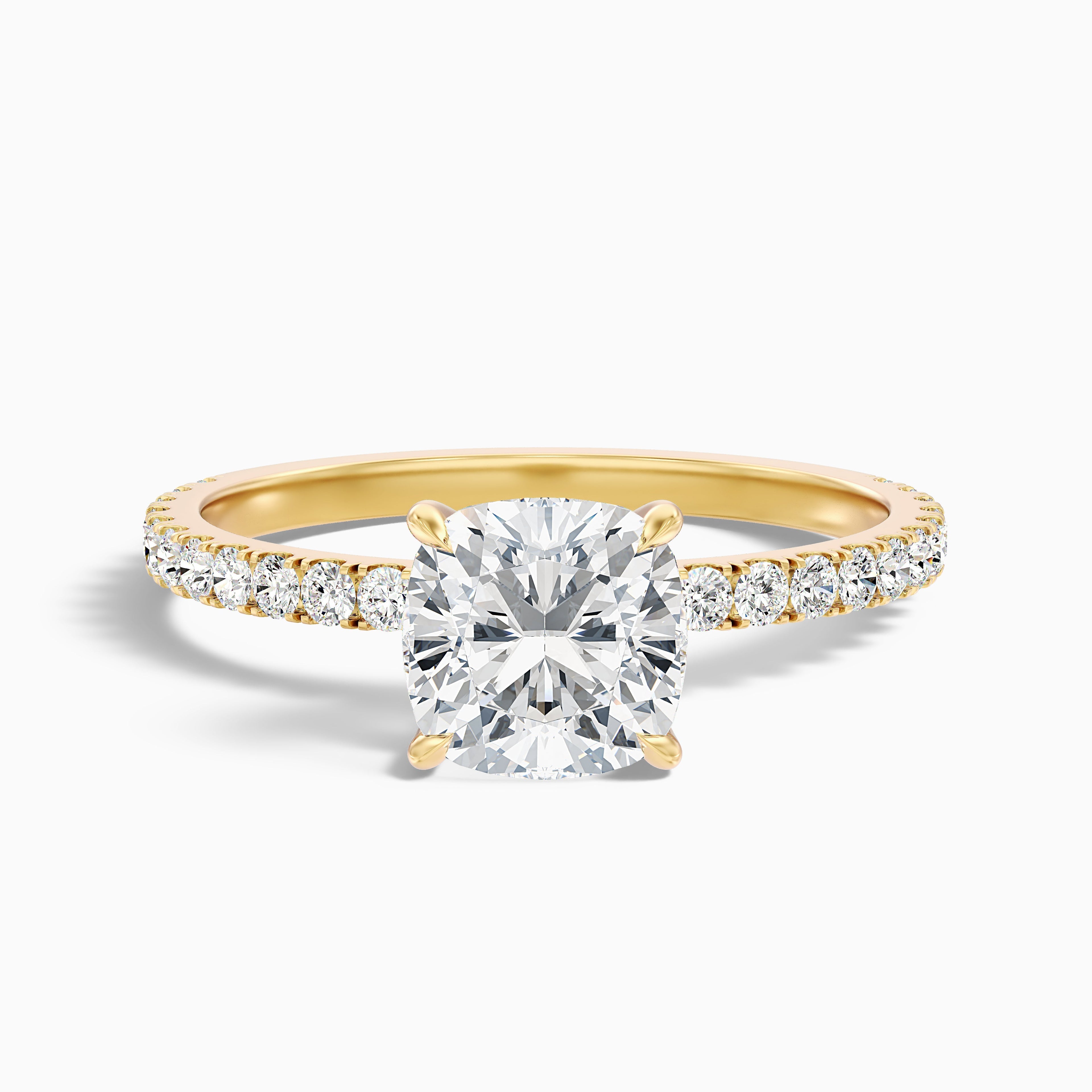 Gigi 2 Carat Cushion Cut Hidden Halo Pave Moissanite Diamond Ring in 10k White Gold