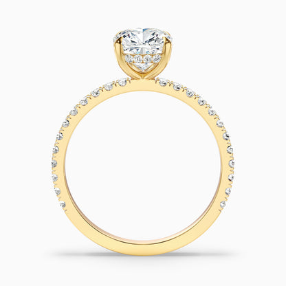 Gigi 2.5 Carat Cushion Cut Hidden Halo Pave Moissanite Diamond Ring in 14k Yellow Gold  DestGlow