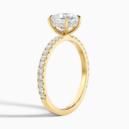 Gigi 3 Carat Cushion Cut Hidden Halo Pave Moissanite Diamond Ring in 14k Yellow Gold