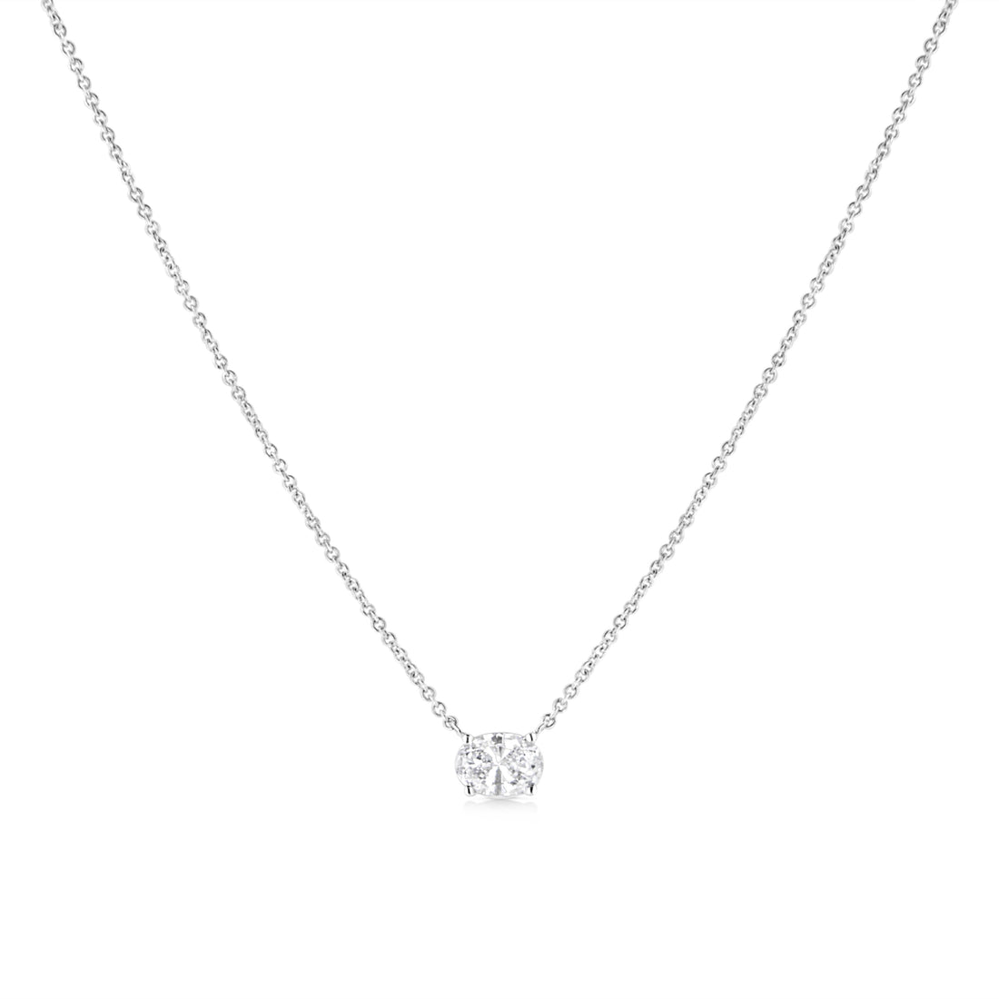 14K White Gold 1/2 Cttw Lab Grown Oval Shape Solitaire Diamond East West 18" Pendant Necklace (E-F Color, VS1-VS2 Clarity) by Bids.com