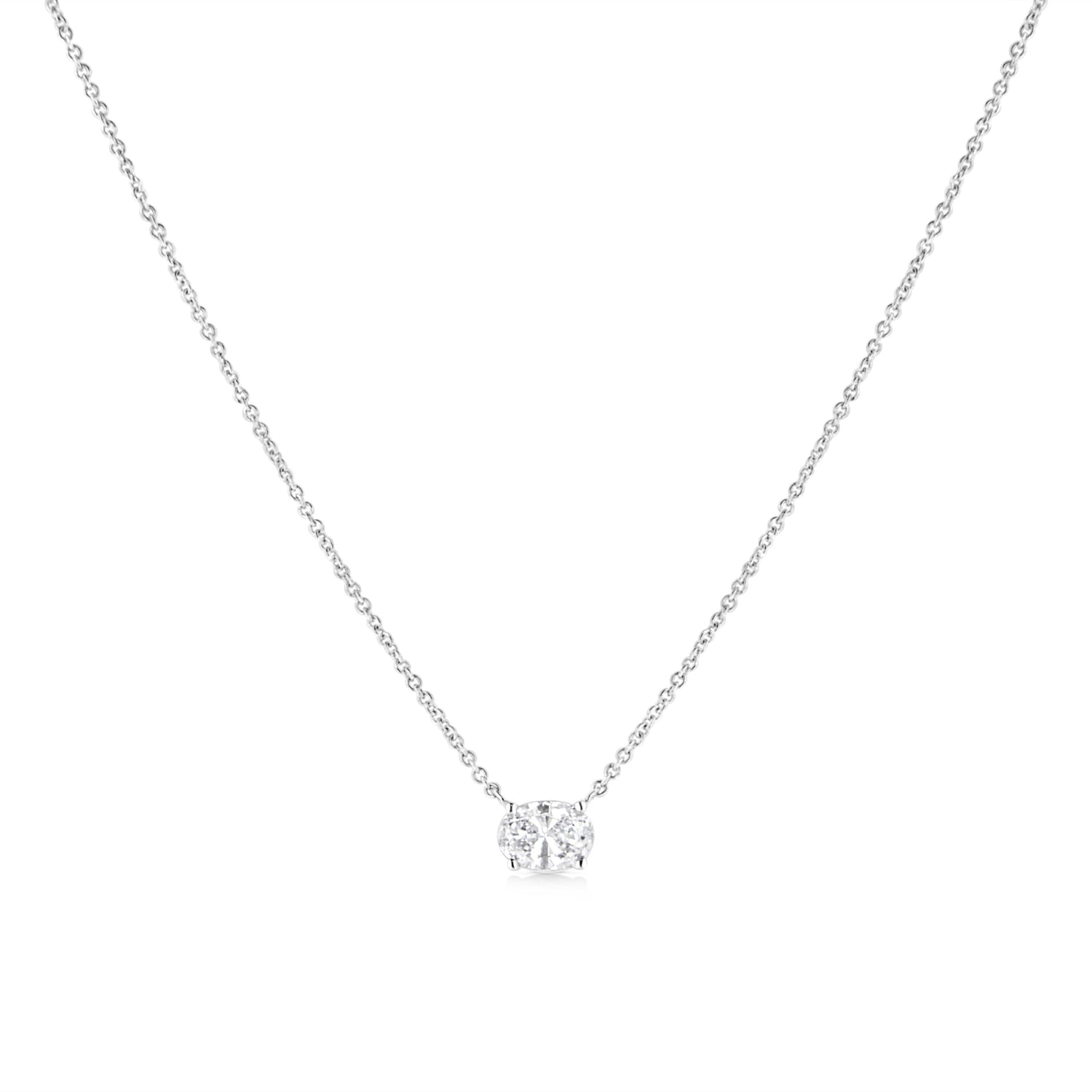14K White Gold 1/2 Cttw Lab Grown Oval Shape Solitaire Diamond East West 18" Pendant Necklace (E-F Color, VS1-VS2 Clarity) by Bids.com