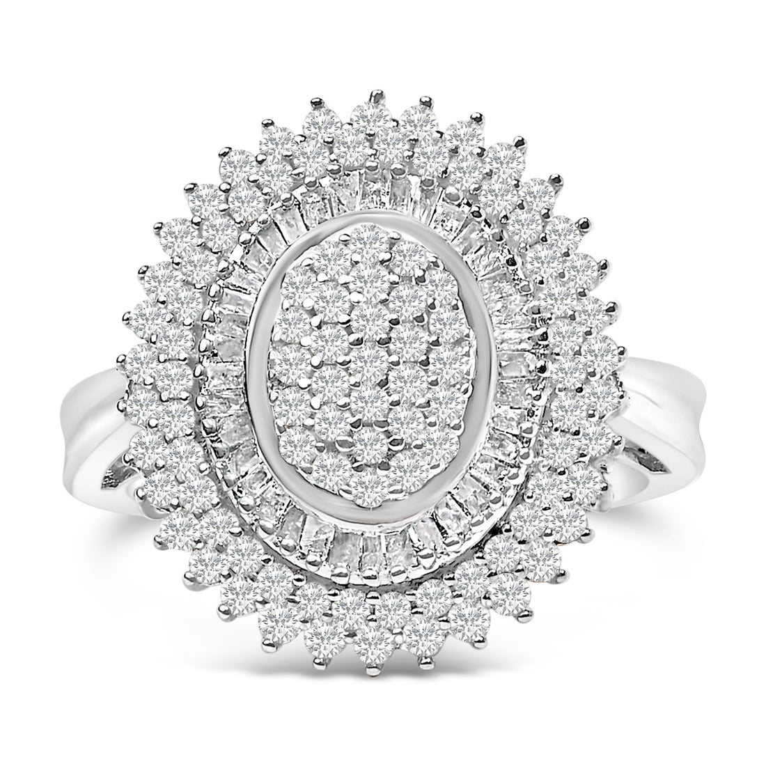 Sterling Silver 2.0 Cttw Diamond Oval Halo Cocktail Ring - DestGlow