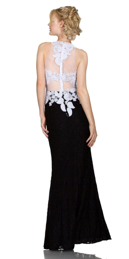 Cinderella Divine 1586 Halter Lace Appliques Mock Two-Piece Gown by DiscountDressShop