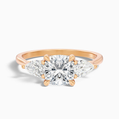 Hilary 3 Carat Three Stone Cushion With Pear SIde Stones Moissanite Diamond Ring in 925 Sterling Silver