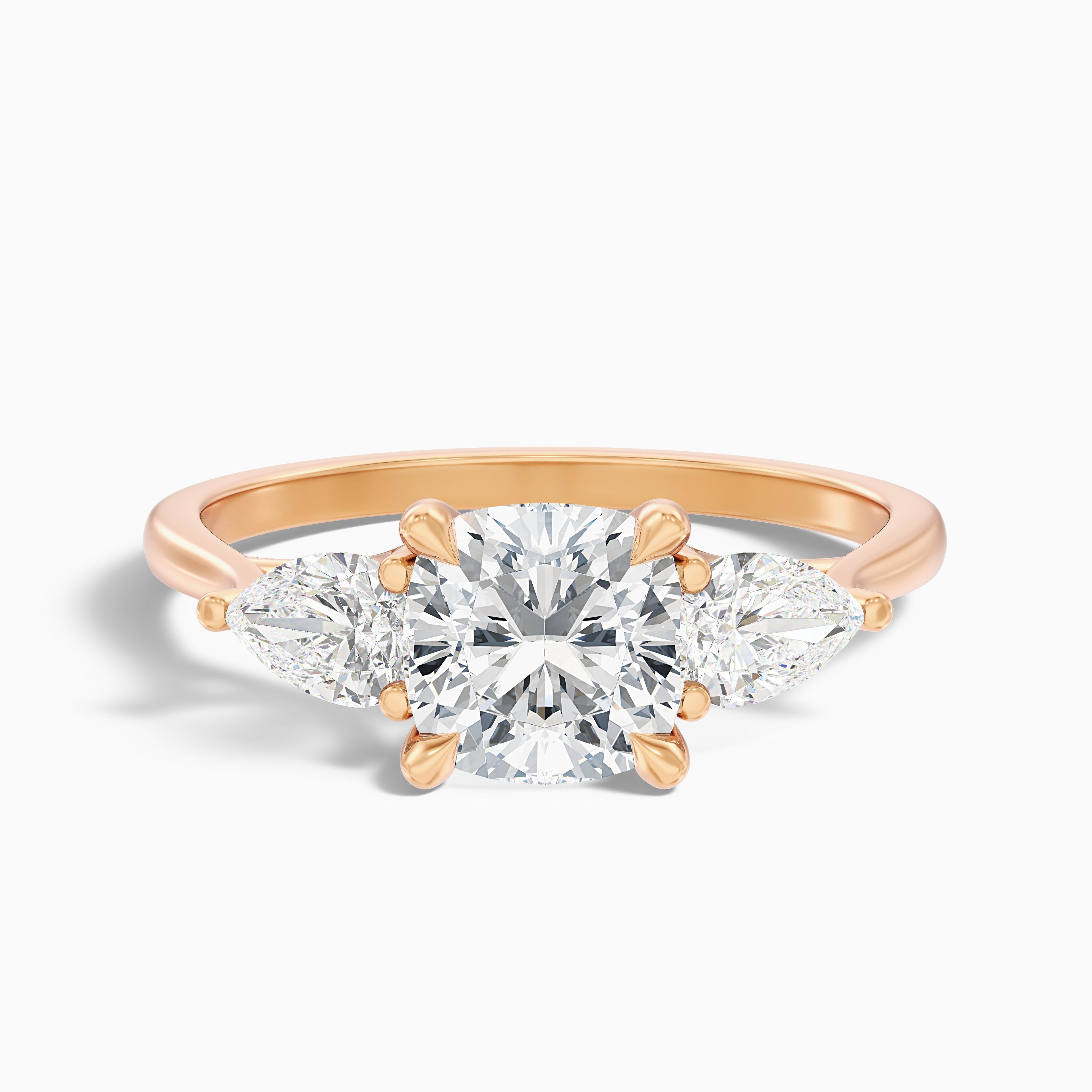 Elva 1 Carat Three Stone Cushion With Pear Side Stones Lab Grown Diamond Ring in 18k White Gold
