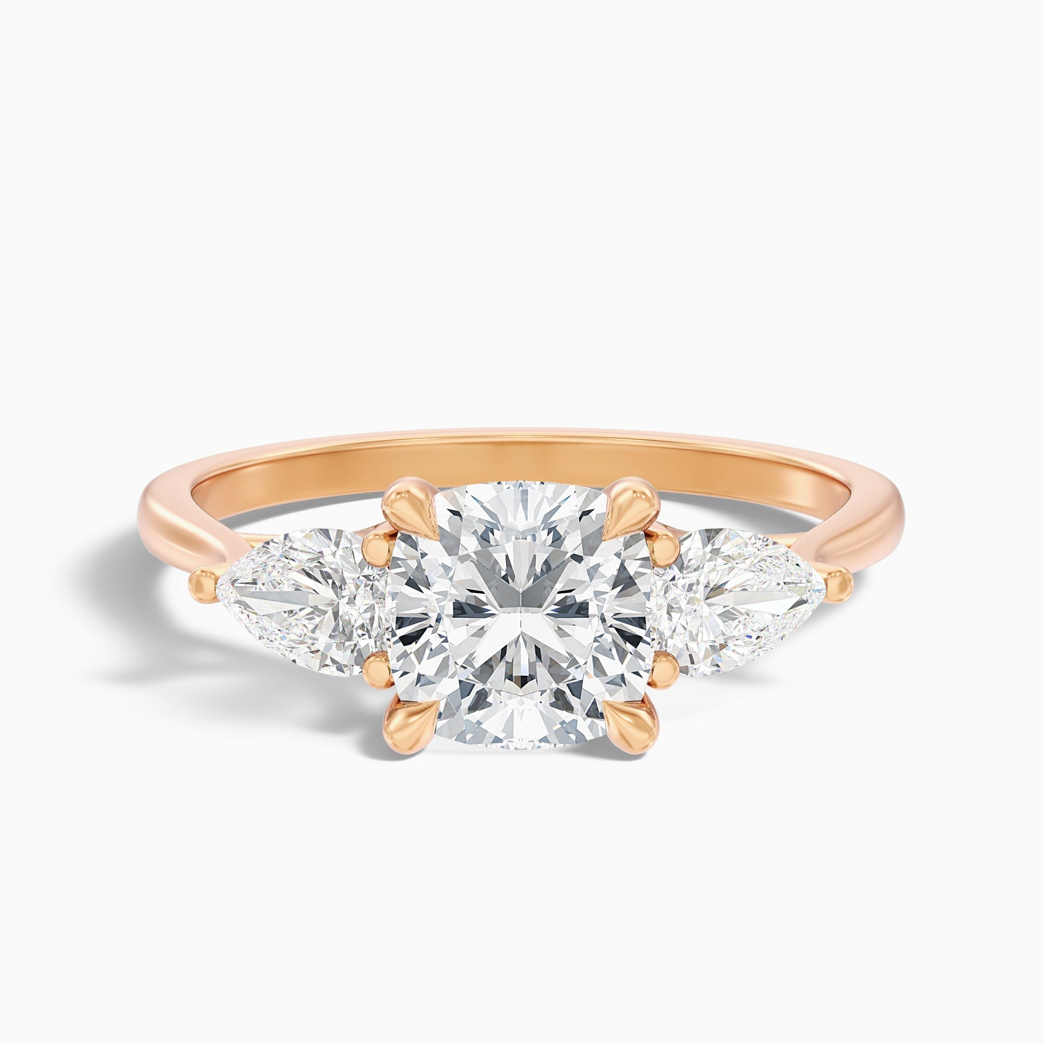 Hilary 2.5 Carat Three Stone Cushion With Pear SIde Stones Moissanite Diamond Ring in 925 Sterling Silver
