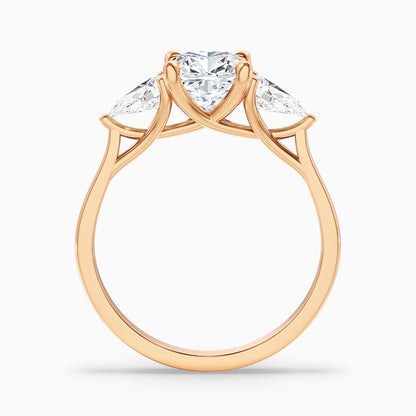 Elva 3.5 Carat Three Stone Cushion With Pear Side Stones Lab Grown Diamond Ring in 925 Sterling Silver