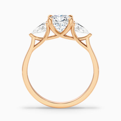 Elva 4.5 Carat Three Stone Cushion With Pear Side Stones Lab Grown Diamond Ring in Platinum