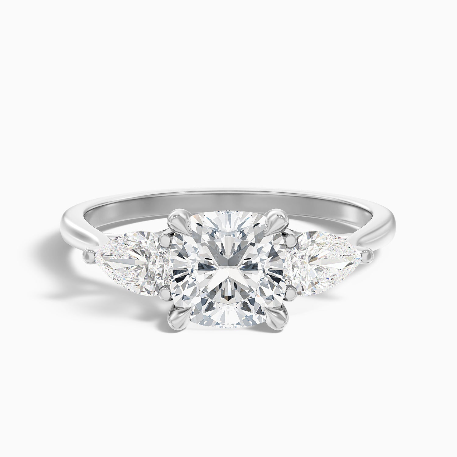 Hilary 5.5 Carat Three Stone Cushion With Pear SIde Stones Moissanite Diamond Ring in 18k Yellow Gold