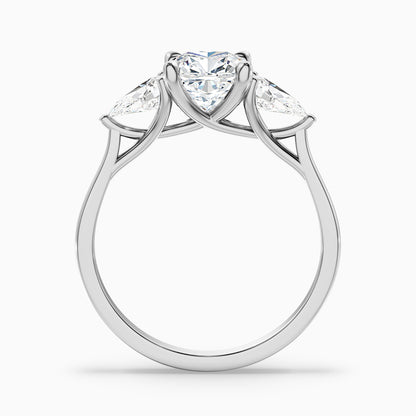 Elva 4.5 Carat Three Stone Cushion With Pear Side Stones Lab Grown Diamond Ring in 18k White Gold