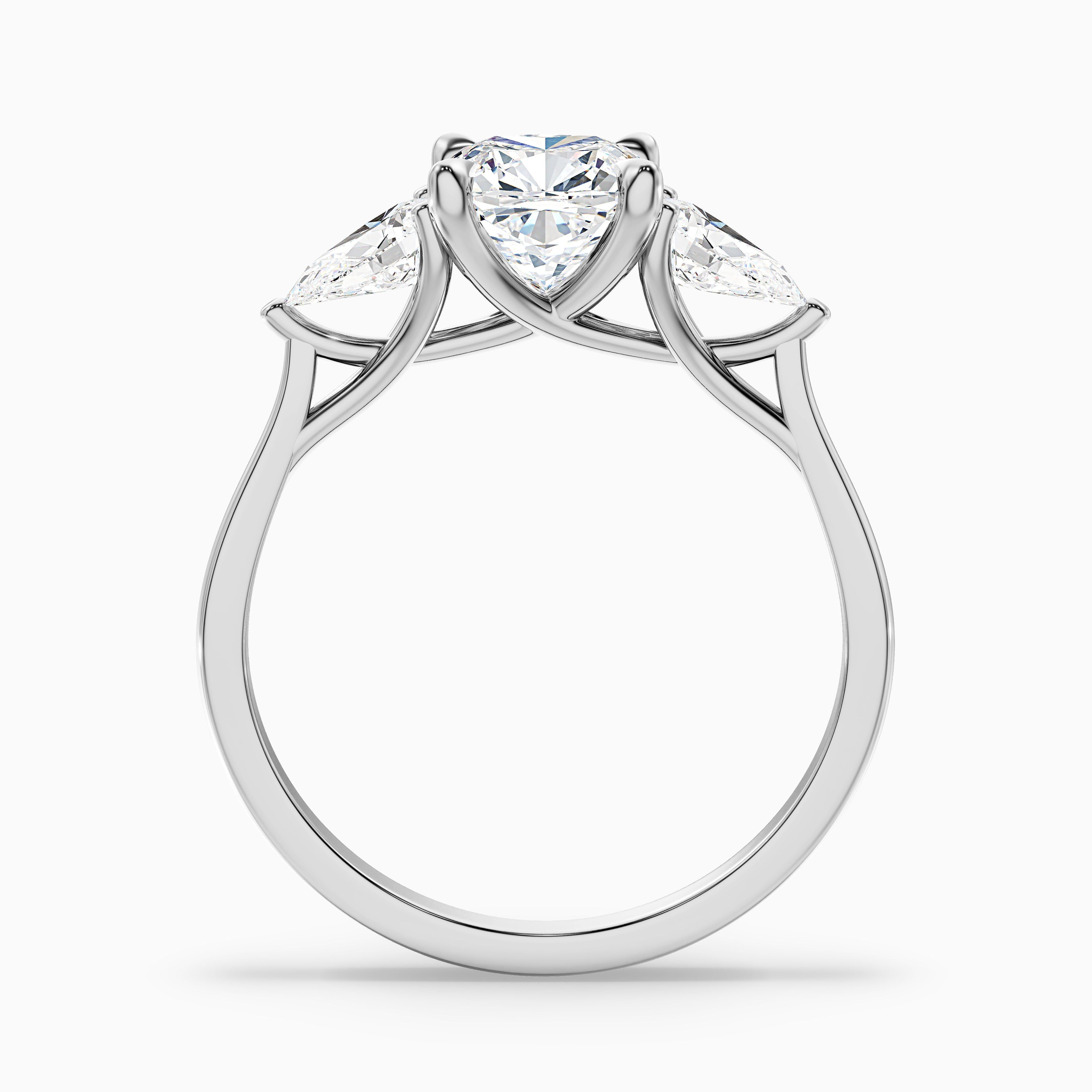 Elva 2 Carat Three Stone Cushion With Pear Side Stones Lab Grown Diamond Ring in Platinum