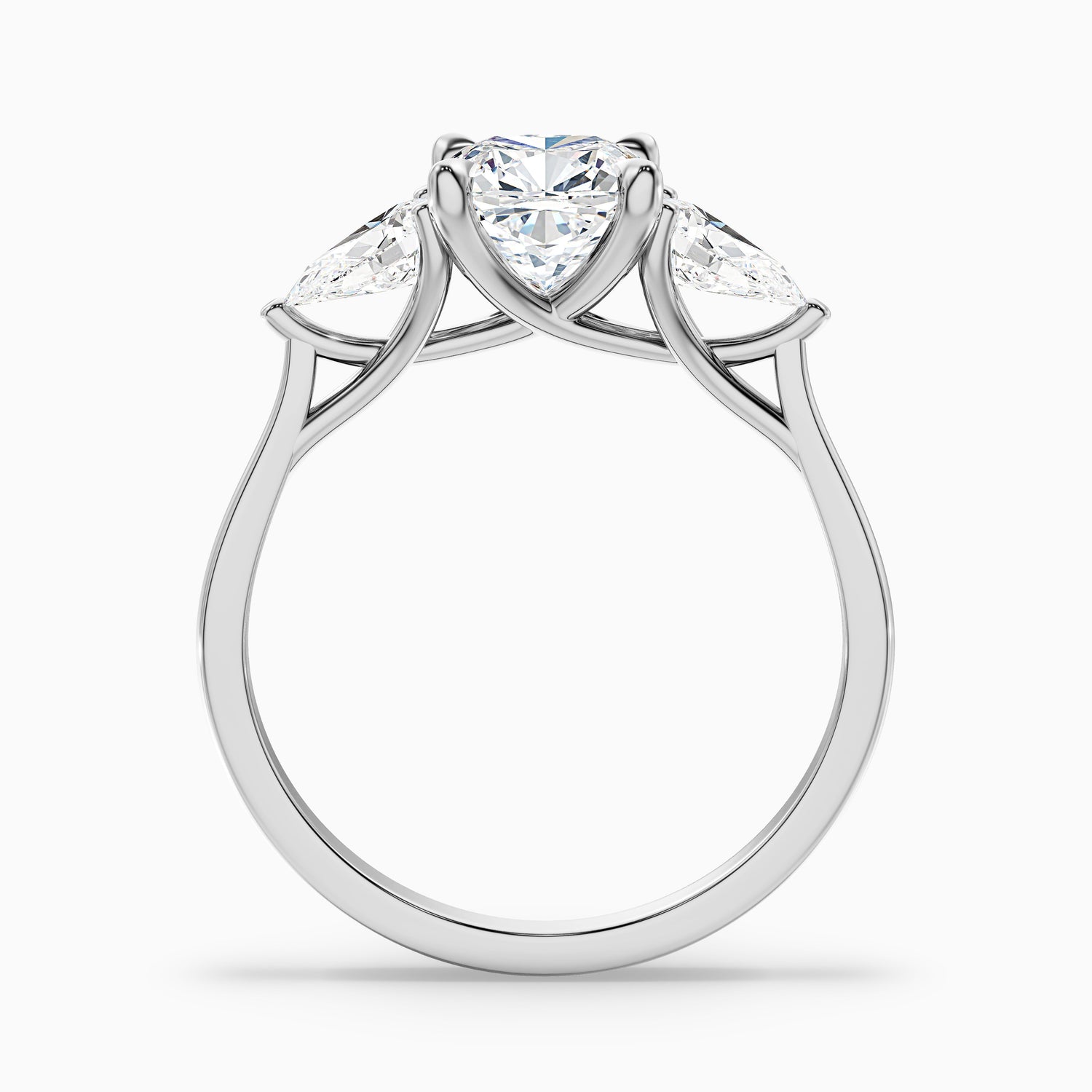 Elva 1 Carat Three Stone Cushion With Pear Side Stones Lab Grown Diamond Ring in 10k White Gold