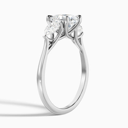Hilary 2 Carat Three Stone Cushion With Pear SIde Stones Moissanite Diamond Ring in Platinum