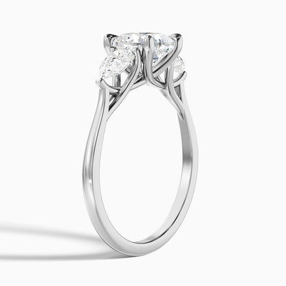 Elva 1 Carat Three Stone Cushion With Pear Side Stones Lab Grown Diamond Ring in 925 Sterling Silver