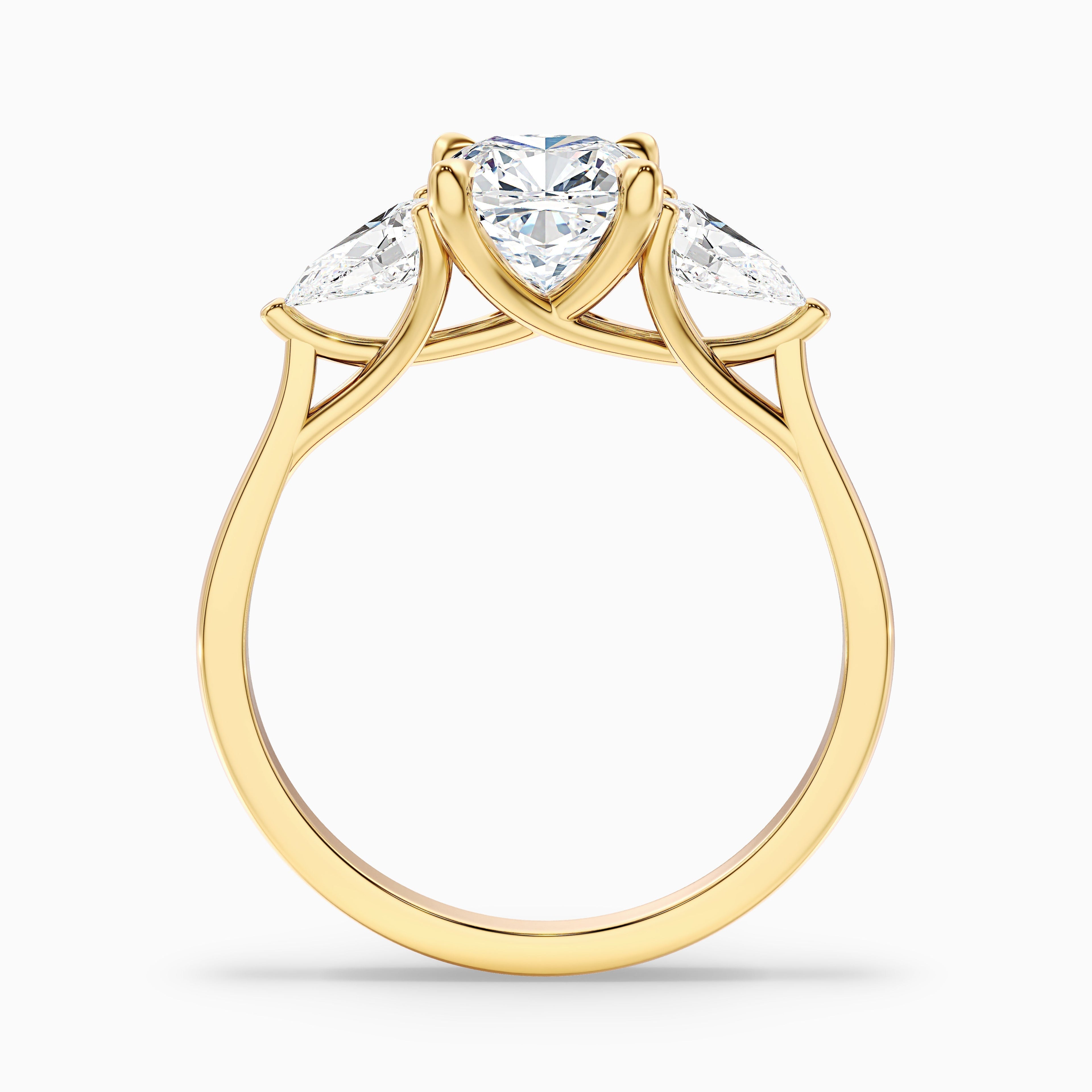 Hilary 1 Carat Three Stone Cushion With Pear SIde Stones Moissanite Diamond Ring in 925 Sterling Silver