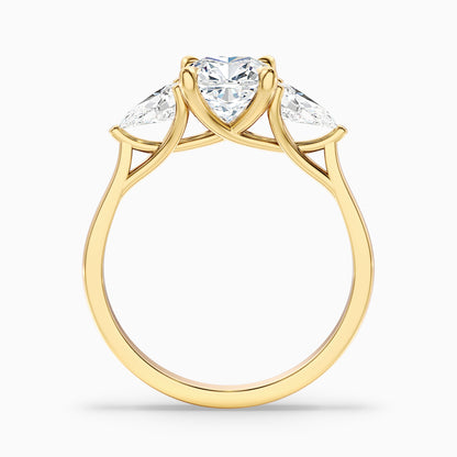 Hilary 1 Carat Three Stone Cushion With Pear SIde Stones Moissanite Diamond Ring in 925 Sterling Silver