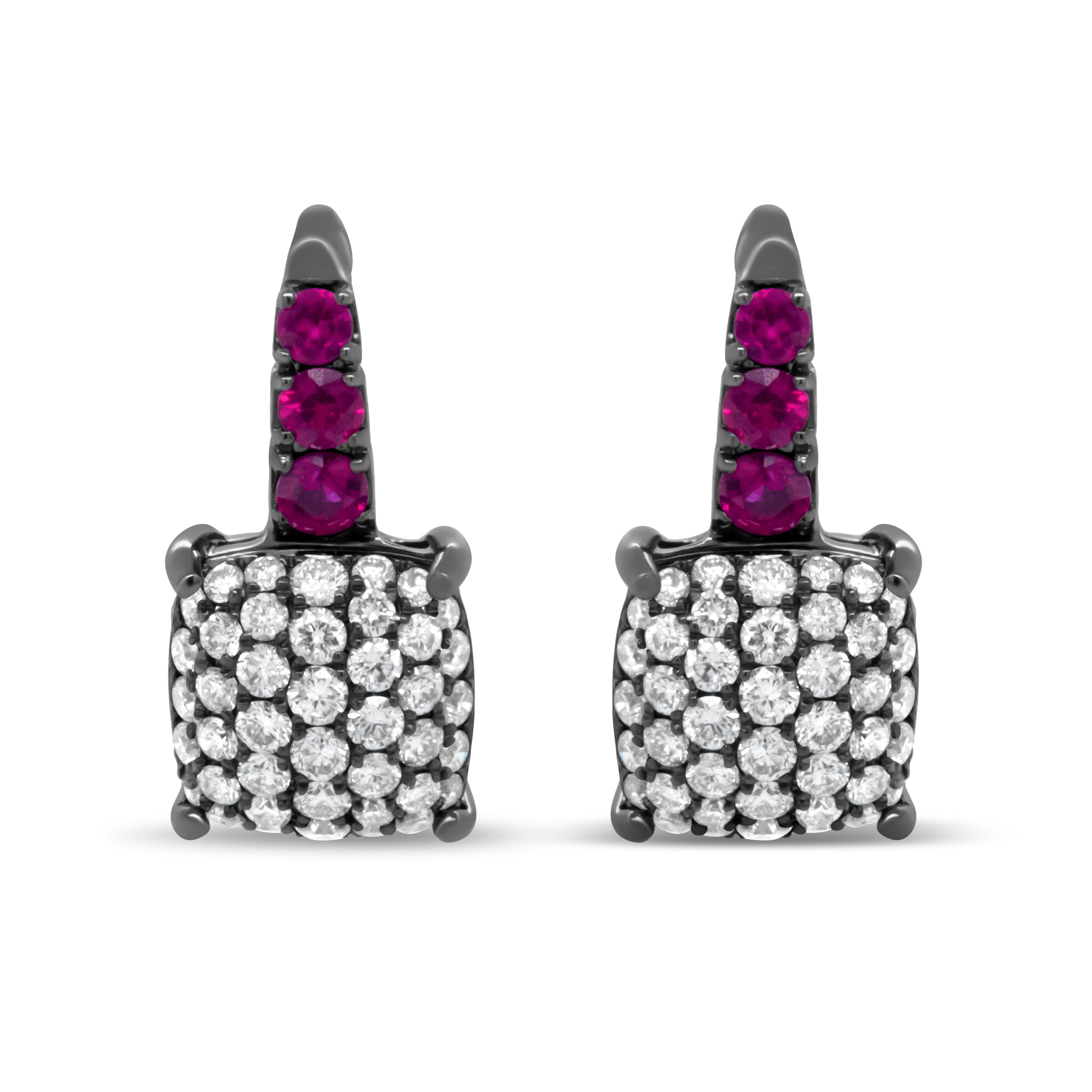 Black Rhodium Plated 18K White Gold 7/8 Cttw Round Diamond and Graduated Red Ruby Drop Earrings (F-G Color, VS1-VS2 Clarity) by Bids.com