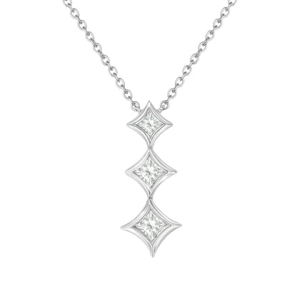 10K White Gold 1/5 Cttw Princess Cut Diamond 3 Stone Drop 18" Pendant Necklace (H-I Color, SI2-I1 Clarity) by Bids.com