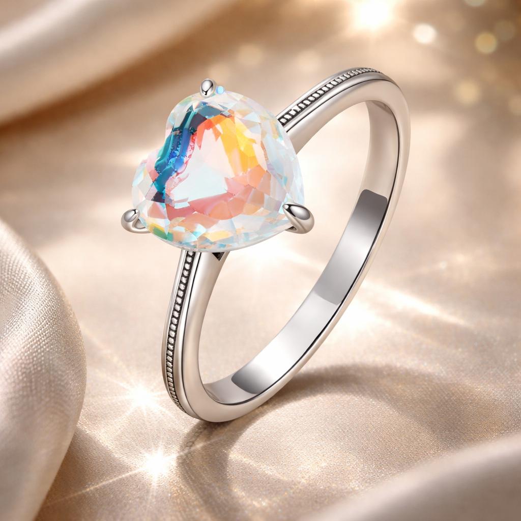 925 Sterling Silver Oxidized Silver Ring with Transparent Glass - Size 7.0 for Women  DestGlow